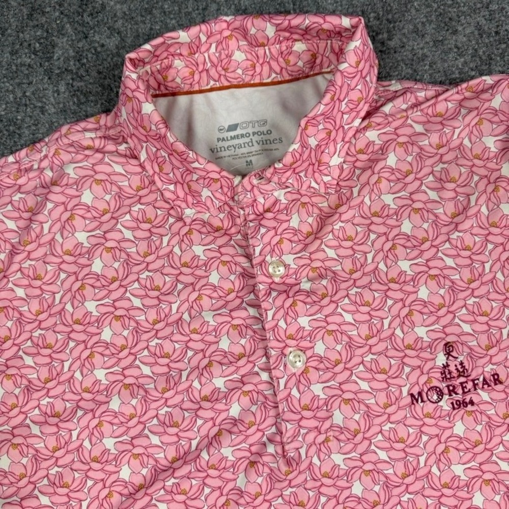 Vineyard Vines Polo Mens Size Medium Pink Floral Morefar Golf Performance OTG